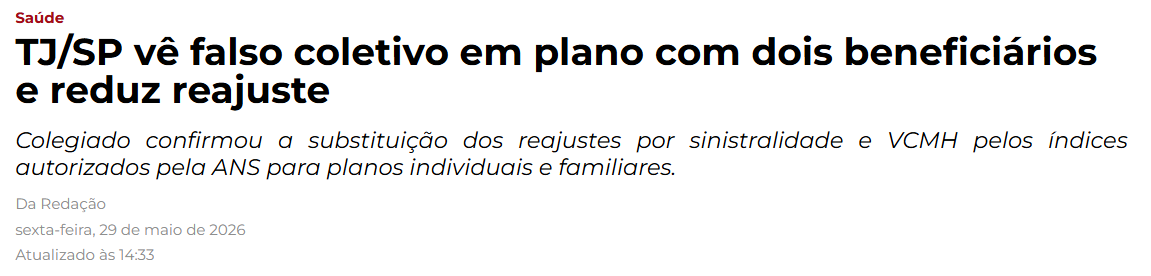 TJ/SP ve falso coletivo em plano com dois beneficiarios e reduz reajuste